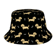 Load image into Gallery viewer, Cutest Long Haired Cream Dachshund Bucket Hat-Hats &amp; Caps-Accessories,Dachshund,Dog Dad Gifts,Dog Mom Gifts,Hats-Midnight Black-One Size-49