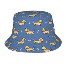 Load image into Gallery viewer, Cutest Long Haired Cream Dachshund Bucket Hat-Hats &amp; Caps-Accessories,Dachshund,Dog Dad Gifts,Dog Mom Gifts,Hats-Slate Blue-One Size-9