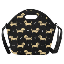 Load image into Gallery viewer, Cutest Long Haired Cream Dachshund Neoprene Lunch Bag-Accessories-Accessories,Bags,Dachshund,Dog Dad Gifts,Dog Mom Gifts,Lunch Bags-Black3-ONESIZE-12