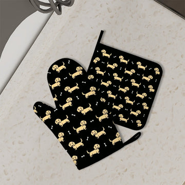 Cutest Long Haired Cream Dachshund Oven Mitts And Pot Holder Set 3 360x