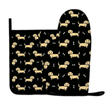Load image into Gallery viewer, Cutest Long Haired Cream Dachshund Oven Mitts and Pot Holder Set-Kitchen Decor-Accessories,Dachshund,Dog Mom Gifts-5