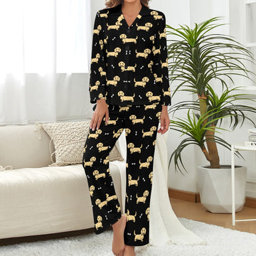 Cutest Long Haired Cream Dachshund Pajamas Set For Women Midnight Black Xs 360x