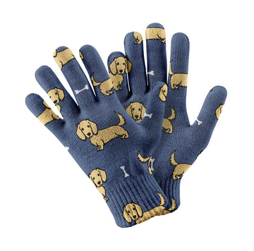 Cutest Long Haired Cream Dachshund Touch Screen Gloves Navy 360x