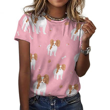 Load image into Gallery viewer, Cutest Papillon Love Soft All Over Print Women&#39;s Cotton T-Shirt - 4 Colors-Apparel-Apparel, Papillon, Shirt, T Shirt-Pink-2XS-2