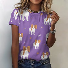 Load image into Gallery viewer, Cutest Papillon Love Soft All Over Print Women&#39;s Cotton T-Shirt - 4 Colors-Apparel-Apparel, Papillon, Shirt, T Shirt-Purple-2XS-3