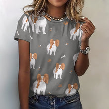 Load image into Gallery viewer, Cutest Papillon Love Soft All Over Print Women&#39;s Cotton T-Shirt - 4 Colors-Apparel-Apparel, Papillon, Shirt, T Shirt-Gray-2XS-4
