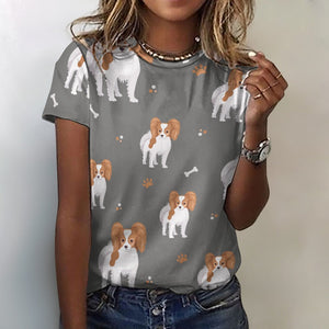 Cutest Papillon Love Soft All Over Print Women's Cotton T-Shirt - 4 Colors-Apparel-Apparel, Papillon, Shirt, T Shirt-Gray-2XS-4