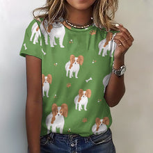 Load image into Gallery viewer, Cutest Papillon Love Soft All Over Print Women&#39;s Cotton T-Shirt - 4 Colors-Apparel-Apparel, Papillon, Shirt, T Shirt-Green-2XS-1