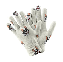 Load image into Gallery viewer, Cutest Pied Black and White French Bulldogs Touch Screen Gloves-Accessories-Accessories,Dog Dad Gifts,Dog Mom Gifts,French Bulldog,Gloves-White-2