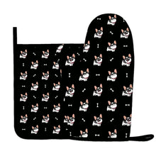Load image into Gallery viewer, Cutest Pied Black and White Frenchies Oven Mitts and Pot Holder Set-Kitchen Decor-Accessories,Dog Mom Gifts,French Bulldog-7