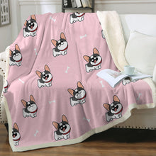 Load image into Gallery viewer, Cutest Pied Black and White Frenchies Soft Warm Fleece Blanket - 3 Colors-Blanket-Blankets, French Bulldog, Home Decor-14