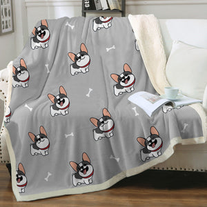 Cutest Pied Black and White Frenchies Soft Warm Fleece Blanket - 3 Colors-Blanket-Blankets, French Bulldog, Home Decor-15