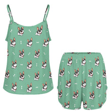 Load image into Gallery viewer, Cutest Pied Black and White Frenchies Women's Cami and Shorts Pajama Set-Apparel-Apparel,Dog Mom Gifts,French Bulldog,Pajamas-14