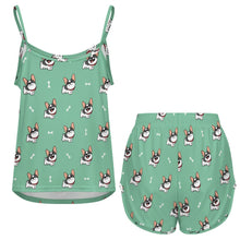 Load image into Gallery viewer, Cutest Pied Black and White Frenchies Women's Cami and Shorts Pajama Set-Apparel-Apparel,Dog Mom Gifts,French Bulldog,Pajamas-15