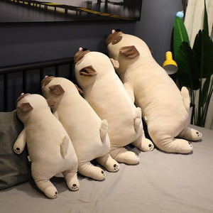 Image of four Pug stuffed animals soft plush toys back view