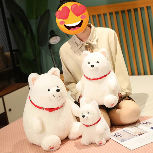 Cutest Red Collar Sitting Samoyed Stuffed Animal Plush Toys-Stuffed Animals-Samoyed, Stuffed Animal-1