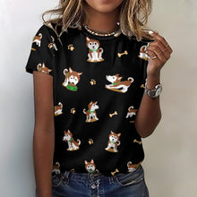Load image into Gallery viewer, Cutest Red Husky Love All Over Print Women&#39;s Cotton T-Shirt - 4 Colors-Apparel-Apparel, Shirt, Siberian Husky, T Shirt-2XS-Black-5