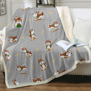 Cutest Red Husky Love Soft Warm Fleece Blanket - 4 Colors-Blanket-Blankets, Home Decor, Siberian Husky-16
