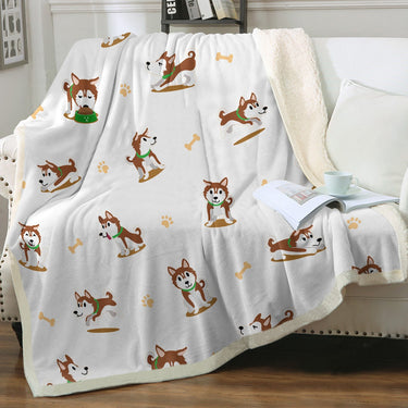 Cutest Red Husky Love Soft Warm Fleece Blanket 4 Colors