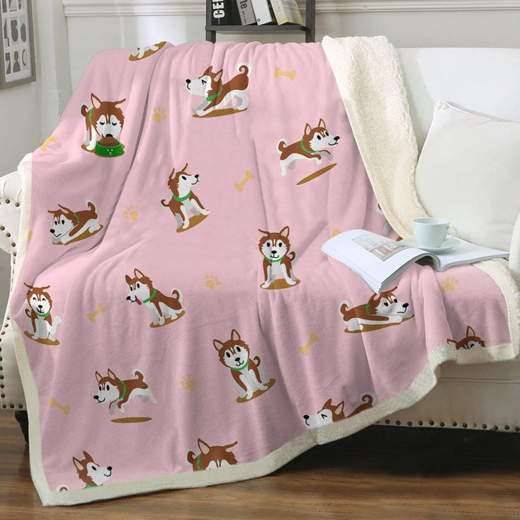 Cutest Red Husky Love Soft Warm Fleece Blanket - 4 Colors-Blanket-Blankets, Home Decor, Siberian Husky-Soft Pink-Small-3