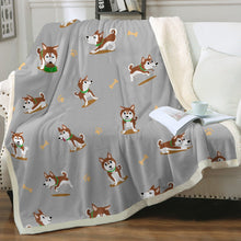 Load image into Gallery viewer, Cutest Red Husky Love Soft Warm Fleece Blanket - 4 Colors-Blanket-Blankets, Home Decor, Siberian Husky-Warm Gray-Small-4
