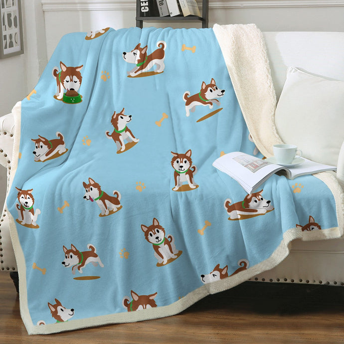 Cutest Red Husky Love Soft Warm Fleece Blanket - 4 Colors-Blanket-Blankets, Home Decor, Siberian Husky-Sky Blue-Small-1