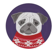 Load image into Gallery viewer, Image of pug rug in the cutest fawn Pug in a red Christmas sweater