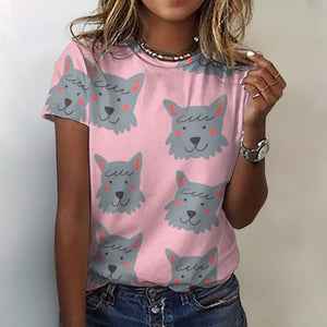 Cutest Scottie Dog Love All Over Print Women's Cotton T-Shirt - 4 Colors-Apparel-Apparel, Scottish Terrier, Shirt, T Shirt-Pink-2XS-2