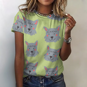 Cutest Scottie Dog Love All Over Print Women's Cotton T-Shirt - 4 Colors-Apparel-Apparel, Scottish Terrier, Shirt, T Shirt-Green-2XS-3