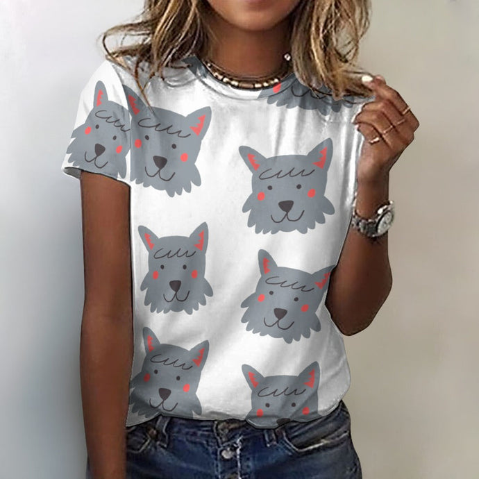 Cutest Scottie Dog Love All Over Print Women's Cotton T-Shirt - 4 Colors-Apparel-Apparel, Scottish Terrier, Shirt, T Shirt-White-2XS-1