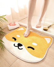 Load image into Gallery viewer, Image of a lady walking on a super cute Shiba Inu bathroom mat.
