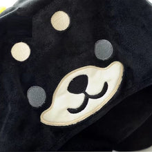 Load image into Gallery viewer, Close up image of a Shiba Inu travel pillow and hoodie in black