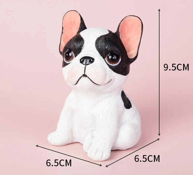Cutest Sitting French Bulldogs Resin Statue Figurines-Pied Black White-