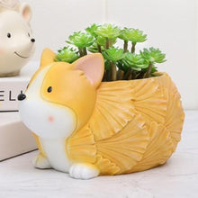 Load image into Gallery viewer, Cutest Sleeping Husky Love Succulent Plants Flower Pots-Home Decor-Dogs, Flower Pot, Home Decor, Siberian Husky-Corgi - On Belly with Leaf Design-14
