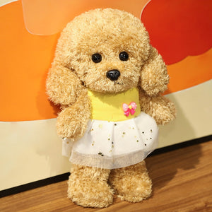 Cutest Standing Goldendoodle Stuffed Animal Plush Toys-Soft Toy-Dogs, Doodle, Goldendoodle, Home Decor, Stuffed Animal-Light Brown - Small-Yellow and White Dress with Stars-12