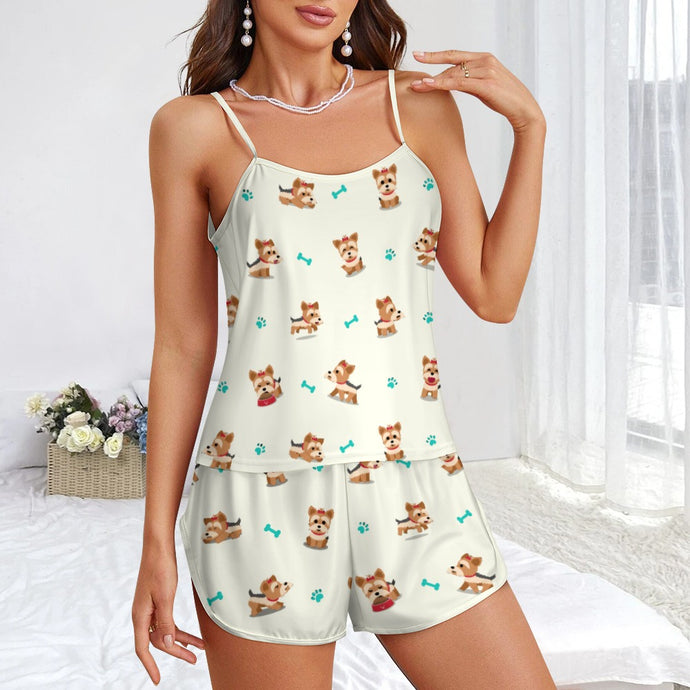 Cutest Yorkie Love Black Women's Cami and Shorts Pajama Set-1
