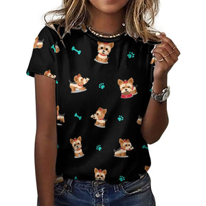 Cutest Yorkie Love Soft All Over Print Women's Cotton T-Shirt - 4 Colors-Apparel-Apparel, Shirt, T Shirt, Yorkshire Terrier-14
