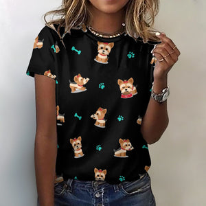 Cutest Yorkie Love Soft All Over Print Women's Cotton T-Shirt - 4 Colors-Apparel-Apparel, Shirt, T Shirt, Yorkshire Terrier-Black-2XS-2