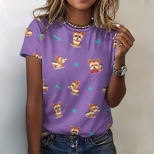Cutest Yorkie Love Soft All Over Print Women's Cotton T-Shirt - 4 Colors-Apparel-Apparel, Shirt, T Shirt, Yorkshire Terrier-Purple-2XS-4