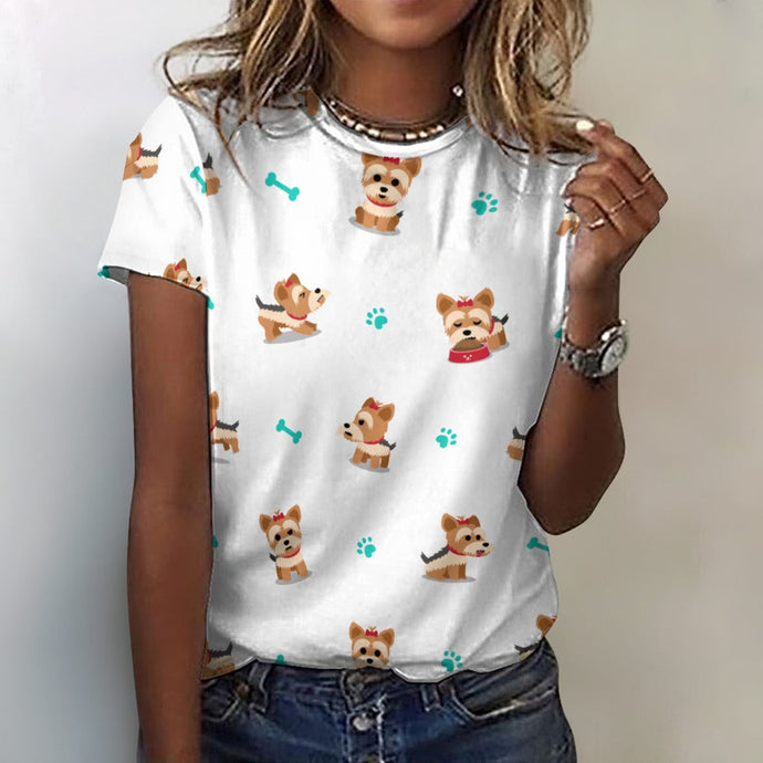 Cutest Yorkie Love Soft All Over Print Women's Cotton T-Shirt - 4 Colors-Apparel-Apparel, Shirt, T Shirt, Yorkshire Terrier-White-2XS-1