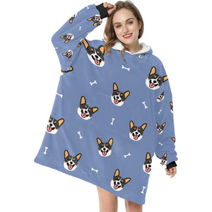 Happy Tri Color Corgis Blanket Hoodie for Women - 4 Colors-Apparel-Apparel, Blankets, Corgi-Blue-3