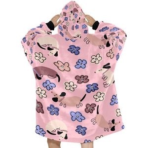 Flowery Cartoon Dachshund Blanket Hoodie for Women - 4 Colors-Apparel-Apparel, Blankets, Dachshund-4