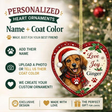 Load image into Gallery viewer, Dachshund Christmas Ornament - Love &amp; Joy Heart Shaped Portrait - Personalized with Name-Christmas Ornament-Christmas,Dachshund,Personalize Artwork-2