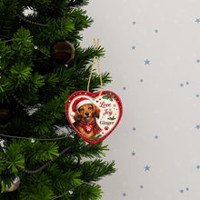 Load image into Gallery viewer, Dachshund Christmas Ornament - Love &amp; Joy Heart Shaped Portrait - Personalized with Name-Christmas Ornament-Christmas,Dachshund,Personalize Artwork-3