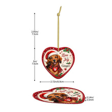 Load image into Gallery viewer, Dachshund Christmas Ornament - Love &amp; Joy Heart Shaped Portrait - Personalized with Name-Christmas Ornament-Christmas,Dachshund,Personalize Artwork-5