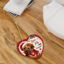 Load image into Gallery viewer, Dachshund Christmas Ornament - Love &amp; Joy Heart Shaped Portrait - Personalized with Name-Christmas Ornament-Christmas,Dachshund,Personalize Artwork-7