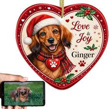 Load image into Gallery viewer, Dachshund Christmas Ornament - Love &amp; Joy Heart Shaped Portrait - Personalized with Name-Christmas Ornament-Christmas,Dachshund,Personalize Artwork-1