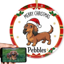 Load image into Gallery viewer, Dachshund Christmas Ornament - Personalized Whimsical Holiday Cartoon Art Design - with Name