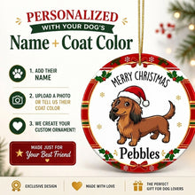 Load image into Gallery viewer, Dachshund Christmas Ornament - Personalized Whimsical Holiday Cartoon Art Design - with Name