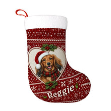 Load image into Gallery viewer, Dachshund Christmas Stocking – Heart Knit Portrait – Personalize with Photo and Name-Christmas Ornament-Christmas,Christmas Stocking,Dachshund,Personalize Artwork-3